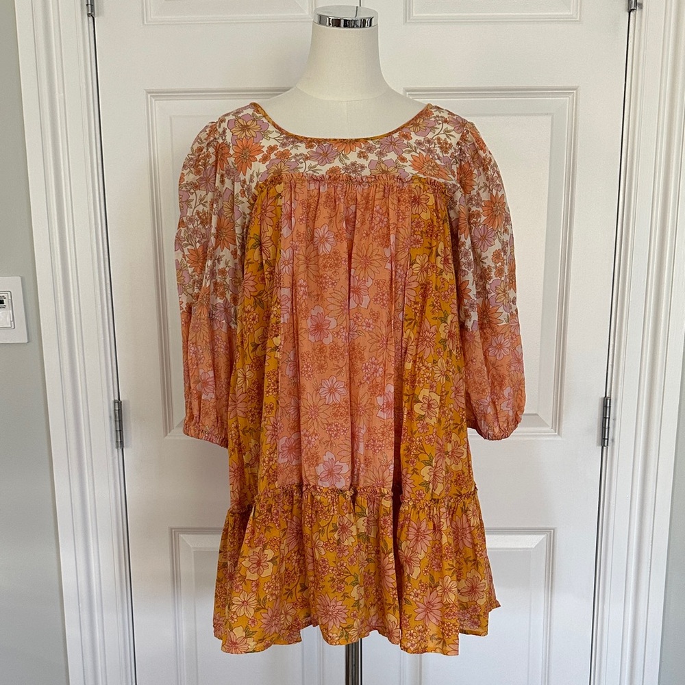 American Eagle Orange Cotton Cottagecore Boho Babydoll Tie Back Mini DressSize M